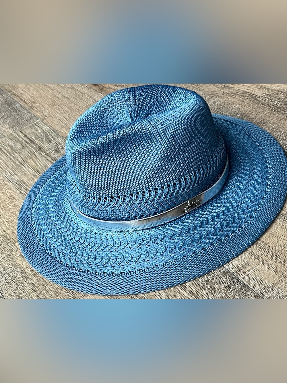 Juicy Couture Knit Sun Hat in a Fedora Style, Dusky Blue ~ EUC